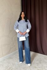 Mavi Çizgili Poplin Uzun Kol Gömlek - Görsel 3