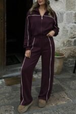 Kadın Uzun Kollu önden Fermuarlı Bluz Ve Pantolon Modal Ikili Takım