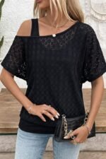 Kadın Askılı Yuvarlak Yaka Viskon Atlet Ve Yarasa Kollu Omuzdan Açık Dantel Bluz Ikili Takım - Görsel 4