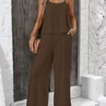 Kadın Ip Askılı Yuvarlak Yakalı Aerobin Kısa Bluz Ve Pantolon Ikili Takım