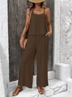 Kadın Ip Askılı Yuvarlak Yakalı Aerobin Kısa Bluz Ve Pantolon Ikili Takım