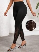 Kadın Yüksek Bel ışıltılı Tül Geometrik Detaylı Dalgıç Tayt - Görsel 7