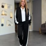 Kadın Uzun Kollu Yakadan Fermuarlı Viskon Iki Iplik Bluz Ve Pantolon Ikili Takım