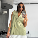 GOLD DÜĞMELİ KETEN YELEK - Yeşil