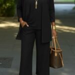 Kadın Uzun Kollu önü Açık Modal Ceket Kolsuz Viskon Iki Iplik Bluz Ve Pantolon üçlü Takım