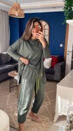 Kadın Iki Iplik Viskon Pamuk Kumaş Arma Detaylı Ikili Takım - Görsel 3