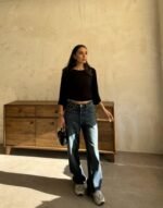 Kadın Kayık Yaka Yarasa Kol Dökümlü Kısa Bluz - Görsel 3