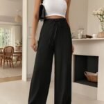 Kadın Yüksek Bel önden Bağlamalı Geniş Kesim Keten Pantolon