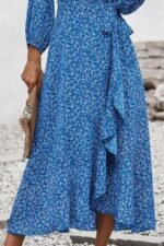 Kadın Uzun Kollu Kruvaze Yaka Yandan Bağlamalı önden Fırfır Detaylı Süprem Uzun Elbise - Görsel 3