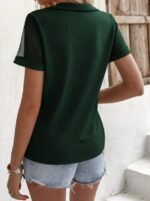 Kadın Kısa Kollu Tül Detaylı Taşlı Janjan Krep Bluz - Görsel 3