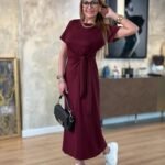 Kadın Kısa Kollu Bisiklet Yaka Yandan Bağlamalı Viskon Iki Iplik Elbise