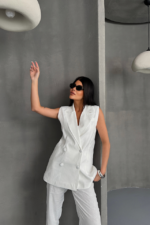 JAKAR KUMAŞ YELEK - PANTOLON TAKIM - Beyaz - Görsel 2