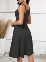 Kadın Tek Omuzu şerit Detaylı Kolsuz Yandan Düğme Detaylı Janjan Krep Elbise - Görsel 2