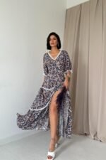 Desenli Sırtı Dekolteli Brode Elbise - Görsel 2