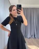 Kadın Kısa Kollu Bisiklet Yaka Maksi Boy Ithal Krep Elbise - Görsel 3