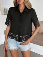 Kadın Kısa Kollu Yakalı önden Düğmeli Dubai Gömlek Bluz - Görsel 2