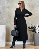 Kadın Uzun Kollu Yakalı Midi Viskon Iki Iplik Elbise - Görsel 4