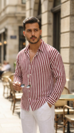 Erkek Dikey Çizgili Yarım Oversize Gömlek - Görsel 5