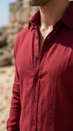 Erkek Armürlü Yarım Oversize Müslin Gömlek - Görsel 3