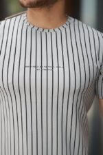 Erkek Dikey çizgili Ottoman Kumaş Kısa Kollu Tişört - Görsel 3