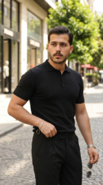 Erkek Düğme Yakalı Kısa Kollu Pamuk Triko Tişört