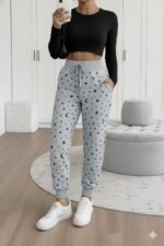 Kadın Yüksek Bel Bağcıklı Desenli Iki Iplik Pantolon - Görsel 3