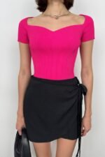 Kare Yaka Triko Bluz - Görsel 3