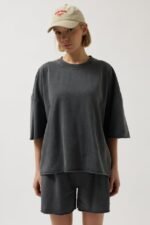 Oversize Lazer Kesim Bisiklet Yaka T-Shirt - Görsel 3