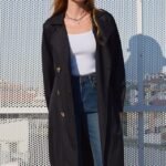 5853 Kruvaze Yaka Trençkot - Siyah