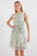2501 Desenli Sıfır Kol Şifon Elbise - Mint - Görsel 2