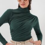 925 Büzgü Detaylı Sandy Bluz - Zümrüt Yeşili