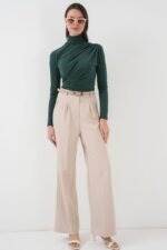 925 Büzgü Detaylı Sandy Bluz - Zümrüt Yeşili - Görsel 2