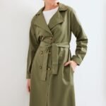 5853 Kruvaze Yaka Trençkot - Haki