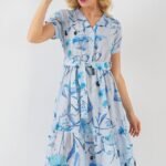 Desenli Kısa Kol Elbise 2558 - Mavi