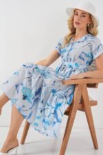 Desenli Kısa Kol Elbise 2558 - Mavi - Görsel 3