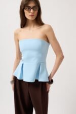 Pileli Straplez Bluz - Görsel 3