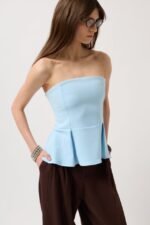 Pileli Straplez Bluz - Görsel 4