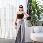 Keten Önü Çapraz Parçali Lasti̇kli̇ Ve Bağcikli Geni̇ş Paça Pantolon