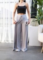 Keten Önü Çapraz Parçali Lasti̇kli̇ Ve Bağcikli Geni̇ş Paça Pantolon - Görsel 3