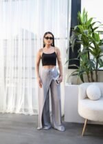 Keten Önü Çapraz Parçali Lasti̇kli̇ Ve Bağcikli Geni̇ş Paça Pantolon - Görsel 4