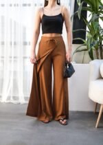 Keten Önü Çapraz Parçali Lasti̇kli̇ Ve Bağcikli Geni̇ş Paça Pantolon - Görsel 3