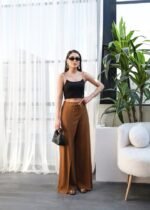 Keten Önü Çapraz Parçali Lasti̇kli̇ Ve Bağcikli Geni̇ş Paça Pantolon - Görsel 4