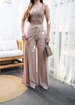 Keten Önü Çapraz Parçali Lasti̇kli̇ Ve Bağcikli Geni̇ş Paça Pantolon - Görsel 3