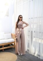 Keten Önü Çapraz Parçali Lasti̇kli̇ Ve Bağcikli Geni̇ş Paça Pantolon - Görsel 4