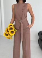 Ti̇na Asi̇metri̇k Keten Yelek Pantolon Takim - Görsel 3