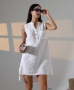 Düğme Detaylı Mini Elbise - Görsel 3