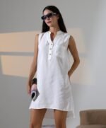 Düğme Detaylı Mini Elbise - Görsel 4