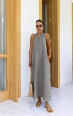 V Yaka Paraşüt Elbise - Görsel 2