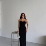 Straplez Simli Uzun Elbise