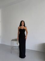 Straplez Simli Uzun Elbise